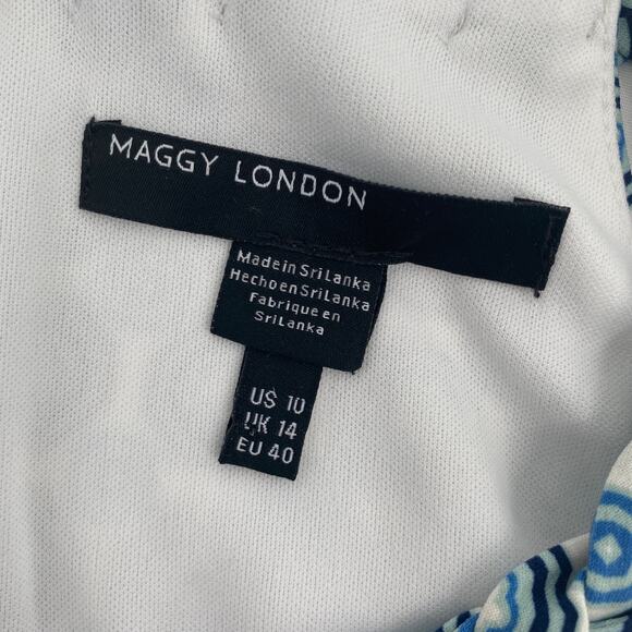 Maggy London Geo Printed Keyhole Neck Knee Length Dress  Blue Size 10 - Picture 7 of 10